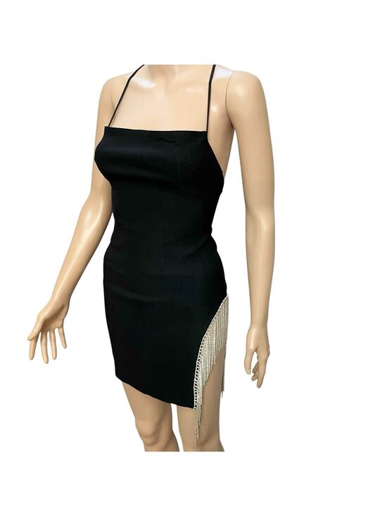 White Fox Boutique Dresses & Skirts - White Fox Come Back Mini Dress Small Rhinestone Fringe Bodycon Club Party Slit